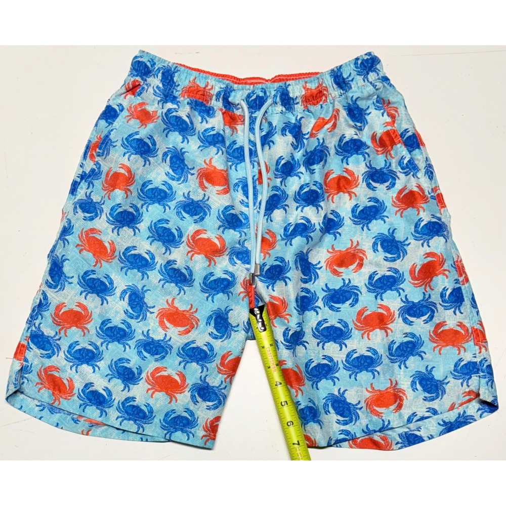 Peter Millar Seaside Collection Mens Small Blue Orange Crab Print Swim Trunks